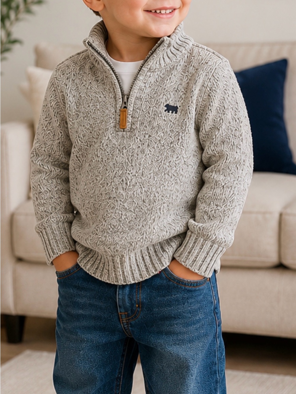Carter’s Toddler Boys Quarter-Zip Knit Sweater 3T | Heather Gray